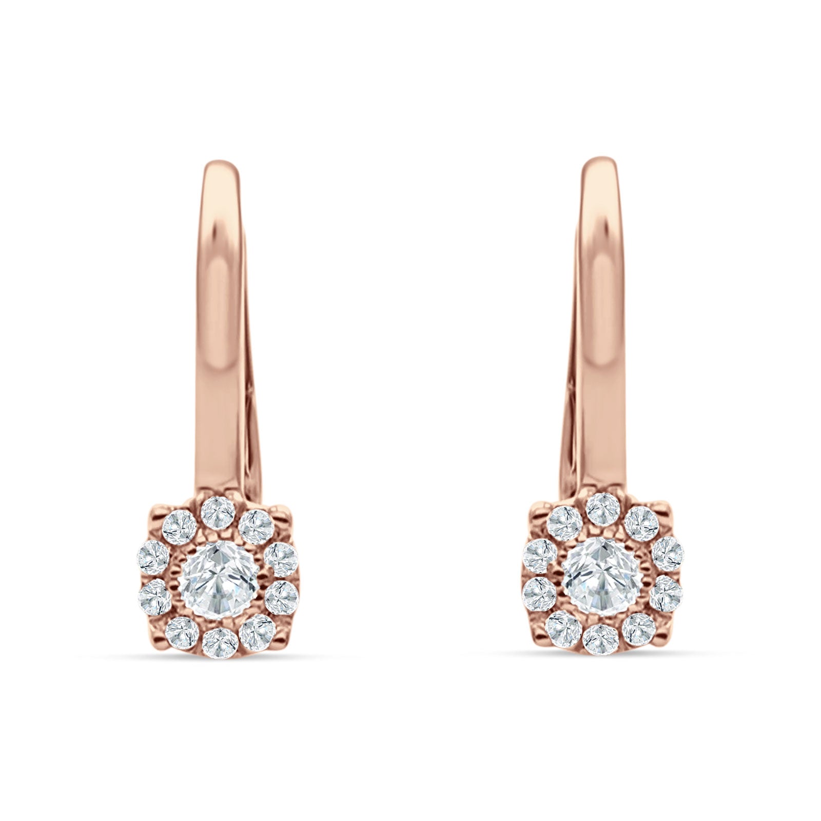 Cushion Round Halo Leverback Hoop Earring Cubic Zirconia 925 Sterling Silver