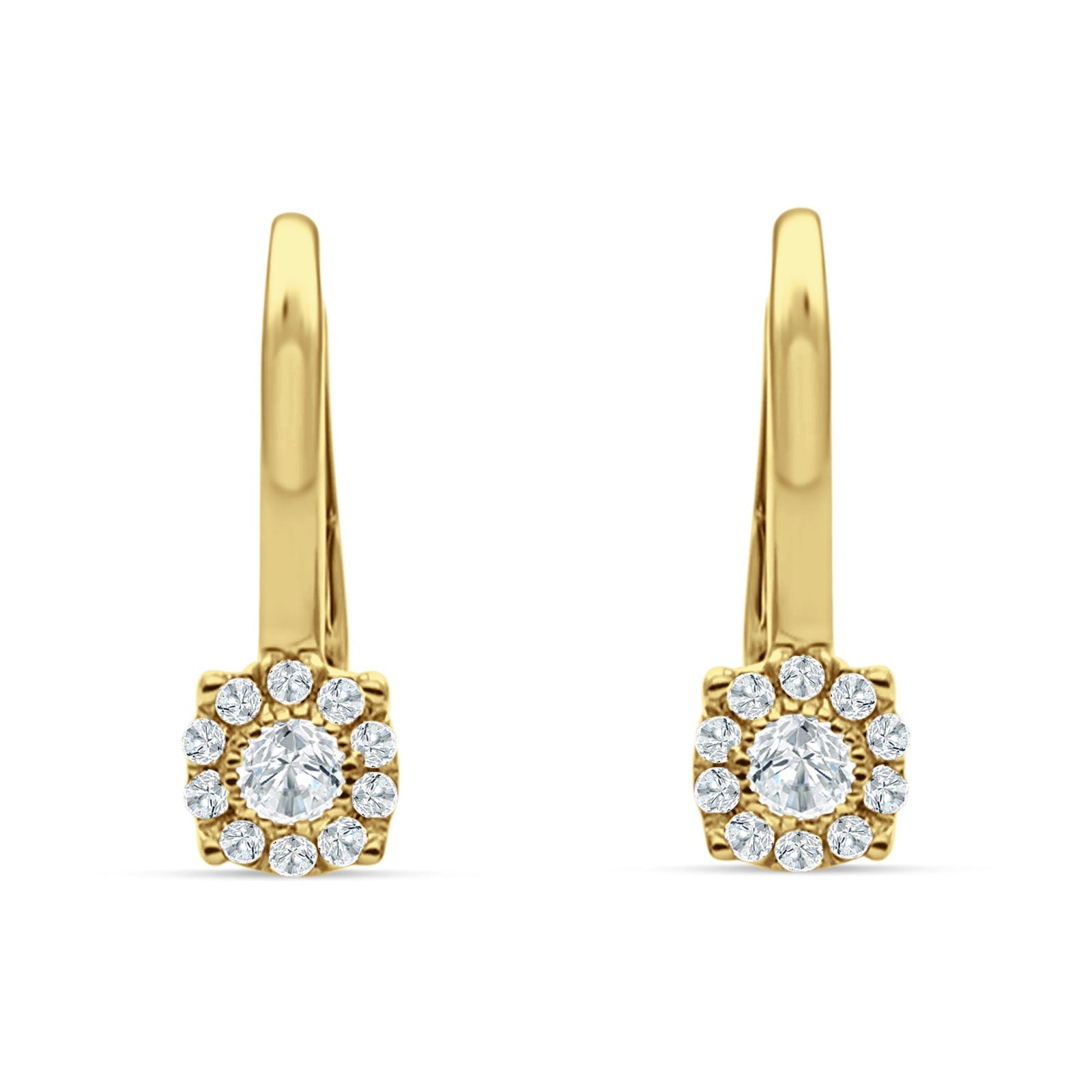 Cushion Round Halo Leverback Hoop Earring Cubic Zirconia 925 Sterling Silver