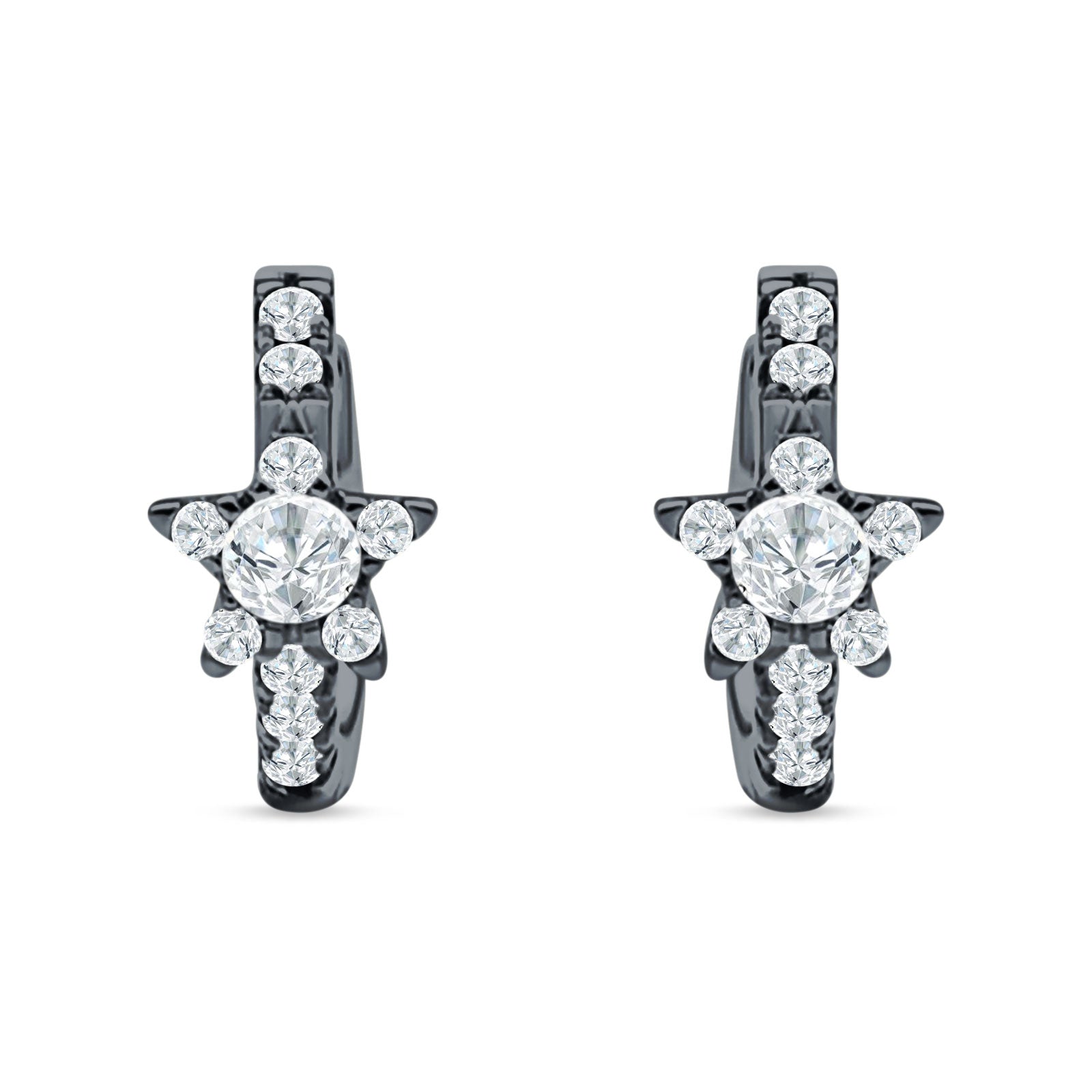 Star Floral Hoop Earring Cubic Zirconia 925 Sterling Silver