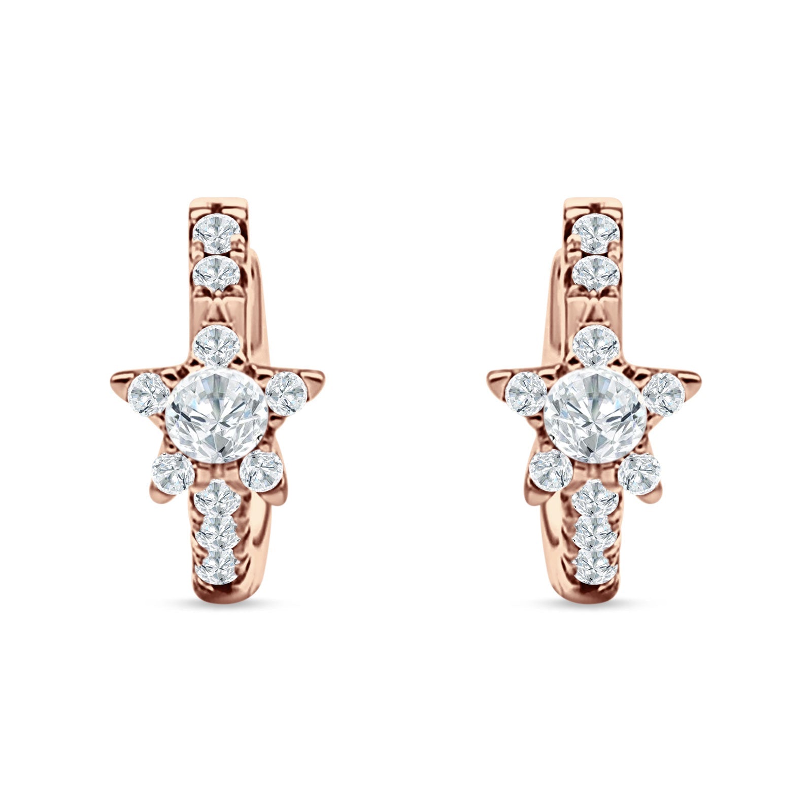 Star Floral Hoop Earring Cubic Zirconia 925 Sterling Silver