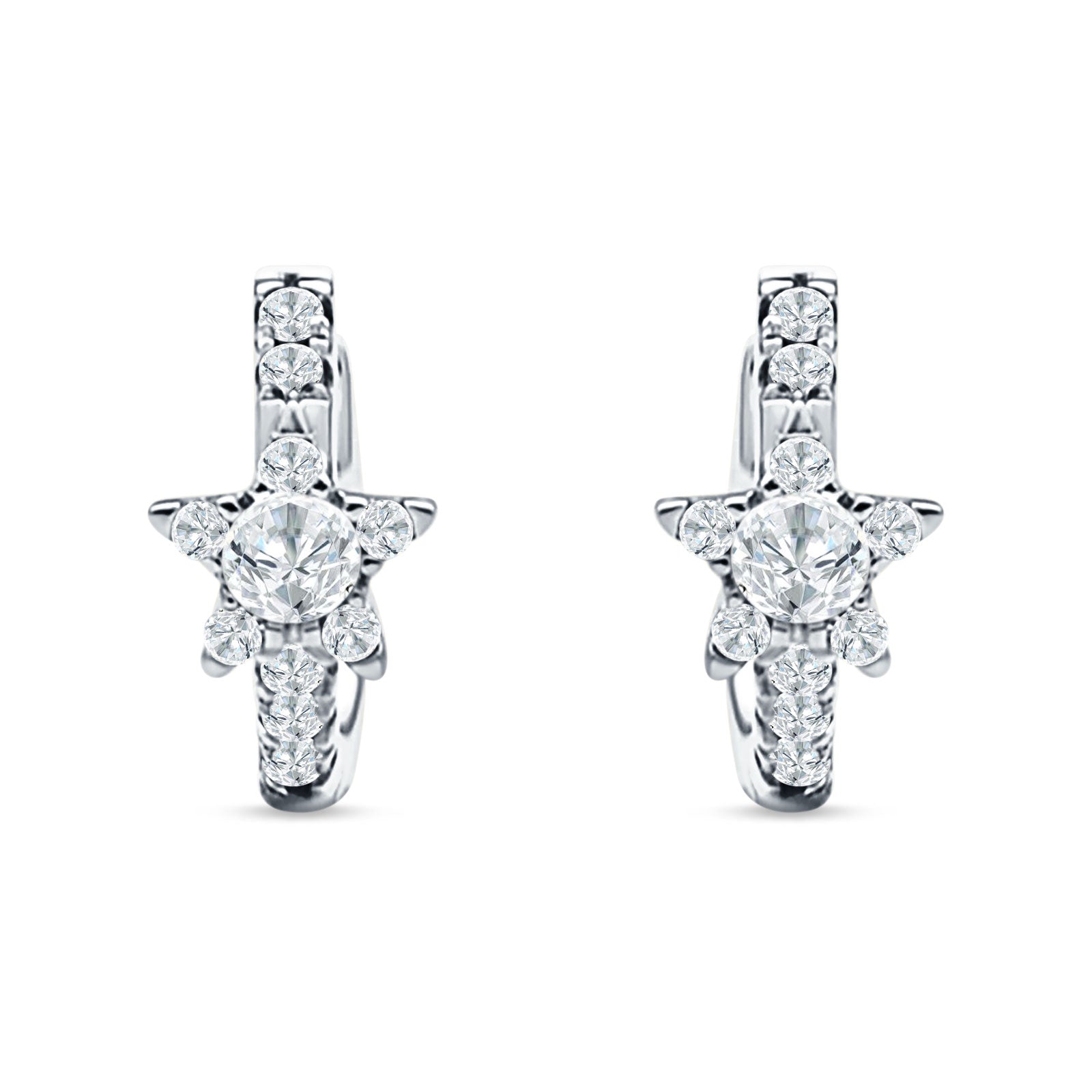 Star Floral Hoop Earring Cubic Zirconia 925 Sterling Silver