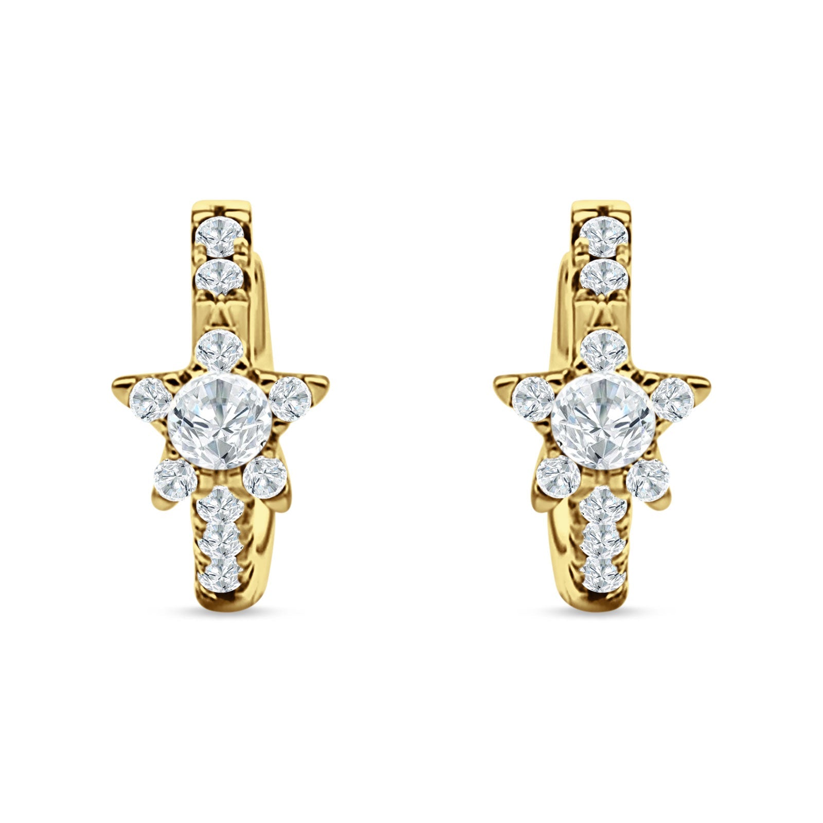 Star Floral Hoop Earring Cubic Zirconia 925 Sterling Silver