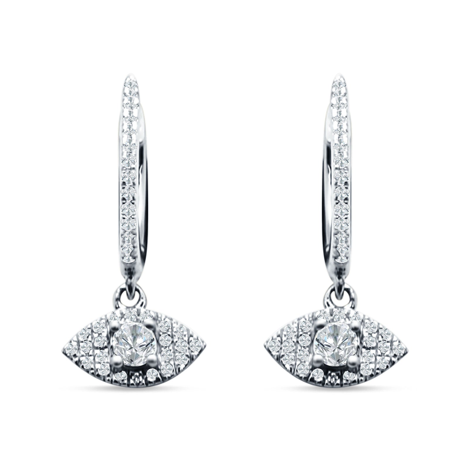 Evil Eye Huggie Hoop Earring Cubic Zirconia 925 Sterling Silver