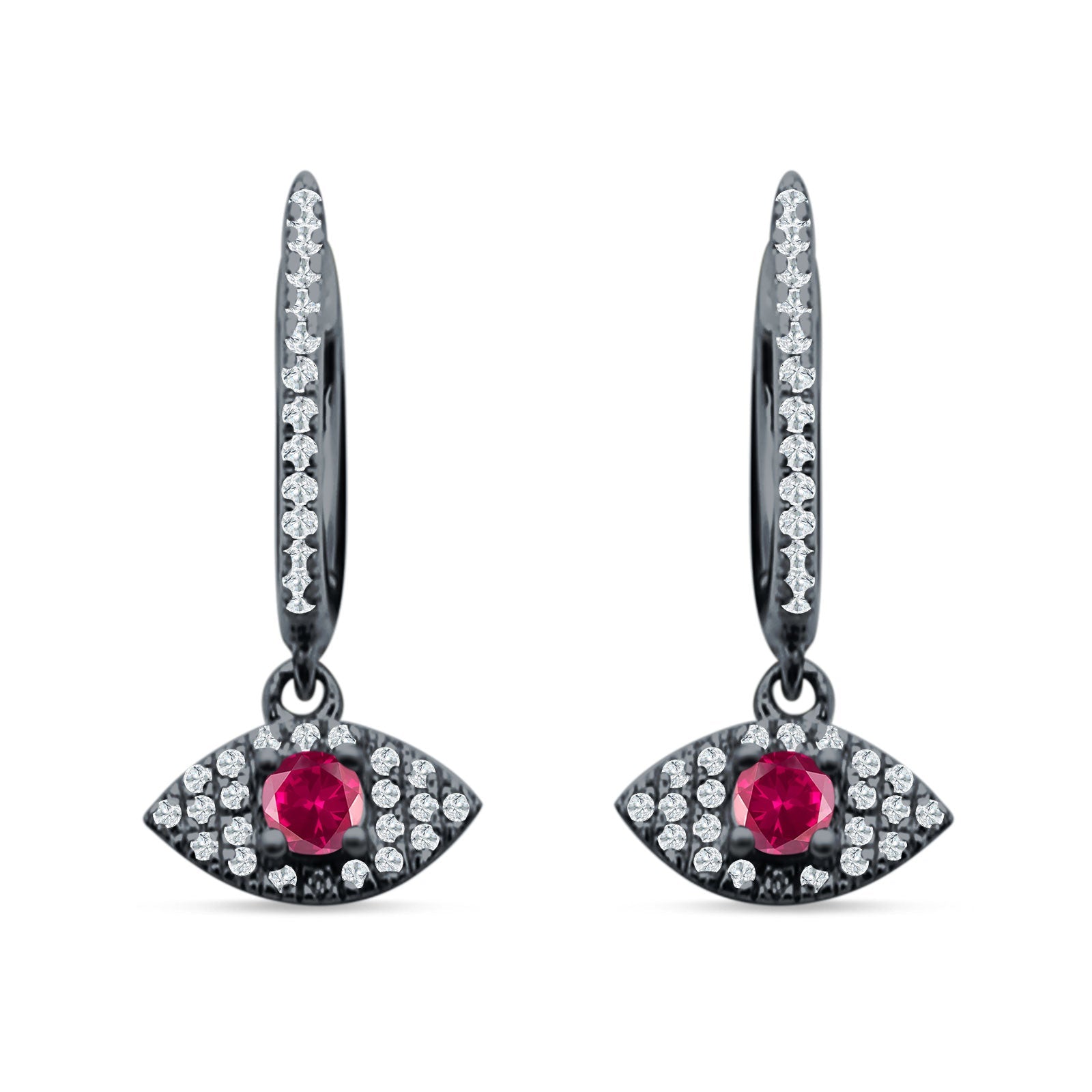 Evil Eye Huggie Hoop Earring Cubic Zirconia 925 Sterling Silver