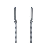 Round Cubic Zirconia 29mm Vertical Drop Bar Fishhook Earring 925 Sterling Silver
