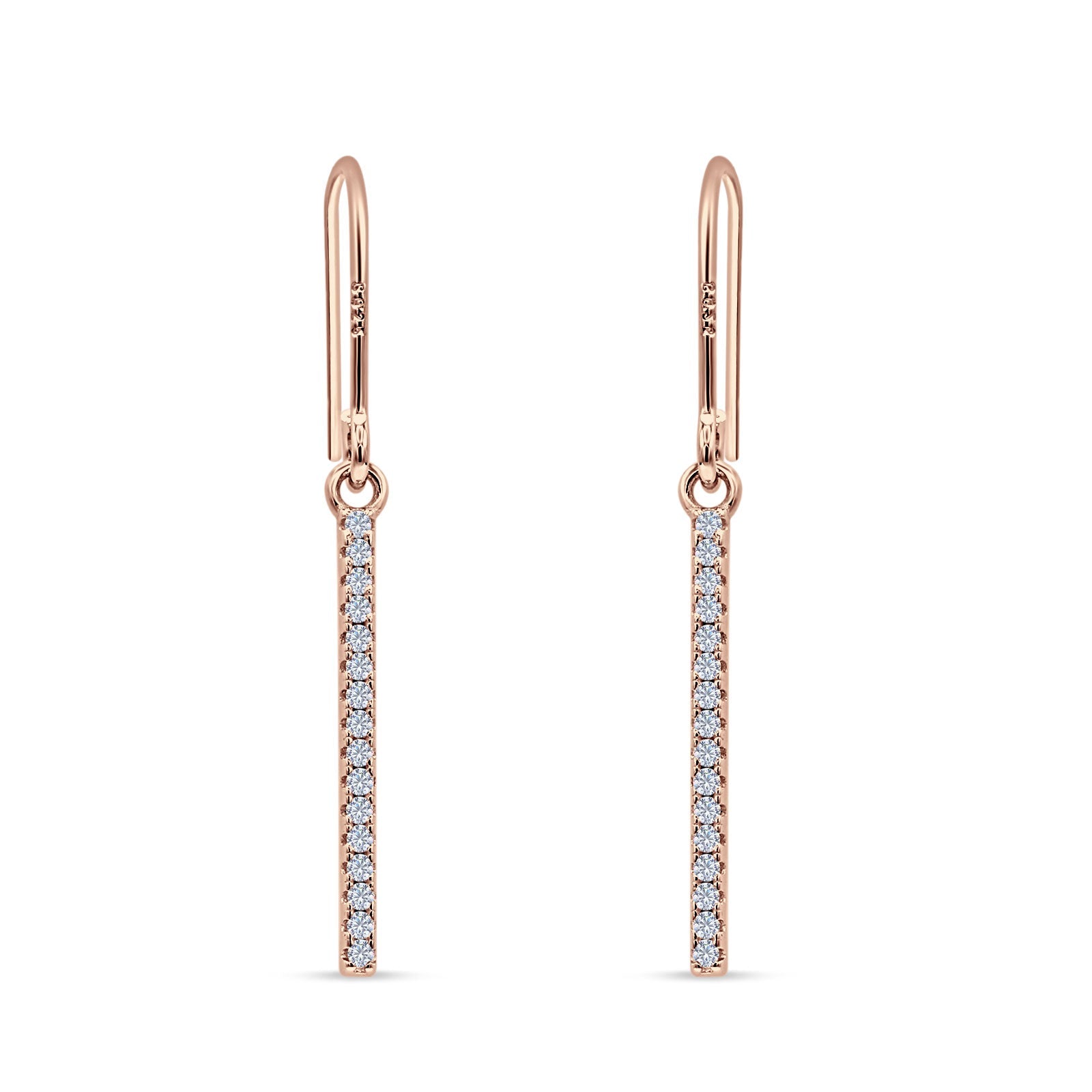 Round Cubic Zirconia 29mm Vertical Drop Bar Fishhook Earring 925 Sterling Silver