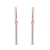 Round Cubic Zirconia 29mm Vertical Drop Bar Fishhook Earring 925 Sterling Silver
