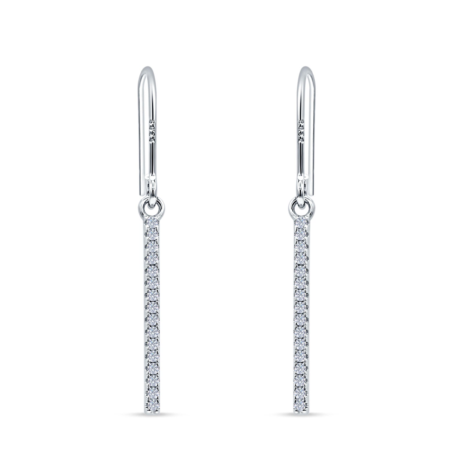 Round Cubic Zirconia 29mm Vertical Drop Bar Fishhook Earring 925 Sterling Silver