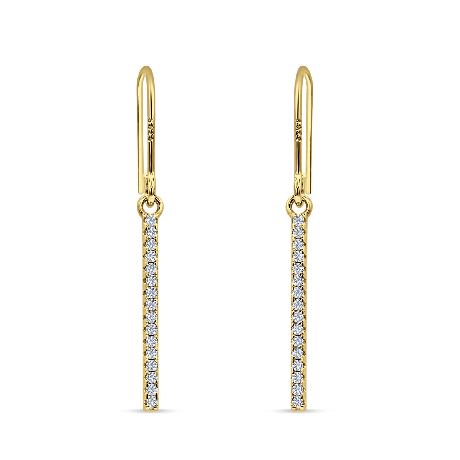 Round Cubic Zirconia 29mm Vertical Drop Bar Fishhook Earring 925 Sterling Silver