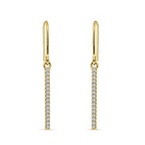 Round Cubic Zirconia 29mm Vertical Drop Bar Fishhook Earring 925 Sterling Silver