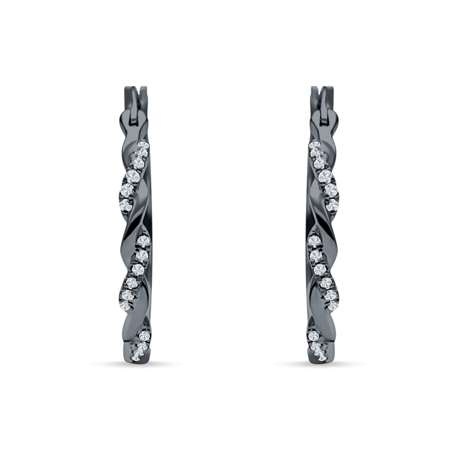 Round Twisted Infinity Hoop Earring Cubic Zirconia Two Tone 925 Sterling Silver