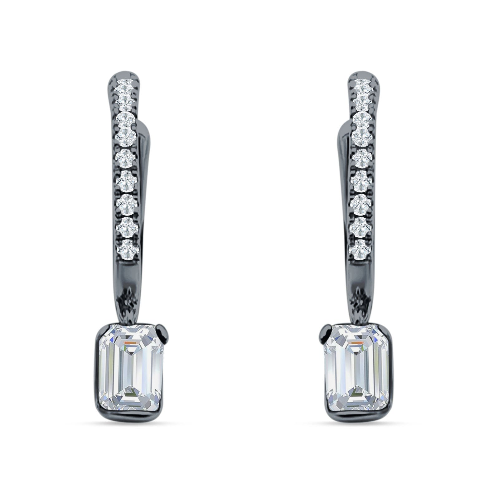 Emerald Cut Drop Dangle Hoop Earring Cubic Zirconia 925 Sterling Silver