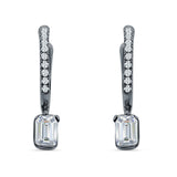 Emerald Cut Drop Dangle Hoop Earring Cubic Zirconia 925 Sterling Silver