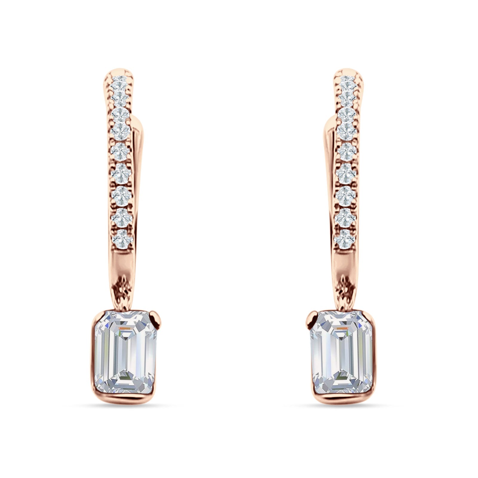 Emerald Cut Drop Dangle Hoop Earring Cubic Zirconia 925 Sterling Silver