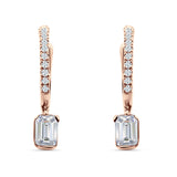 Emerald Cut Drop Dangle Hoop Earring Cubic Zirconia 925 Sterling Silver