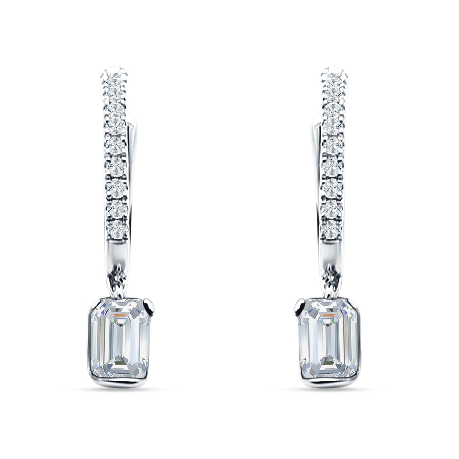 Emerald Cut Drop Dangle Hoop Earring Cubic Zirconia 925 Sterling Silver