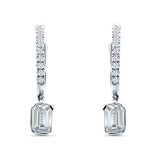 Emerald Cut Drop Dangle Hoop Earring Cubic Zirconia 925 Sterling Silver