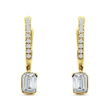 Emerald Cut Drop Dangle Hoop Earring Cubic Zirconia 925 Sterling Silver