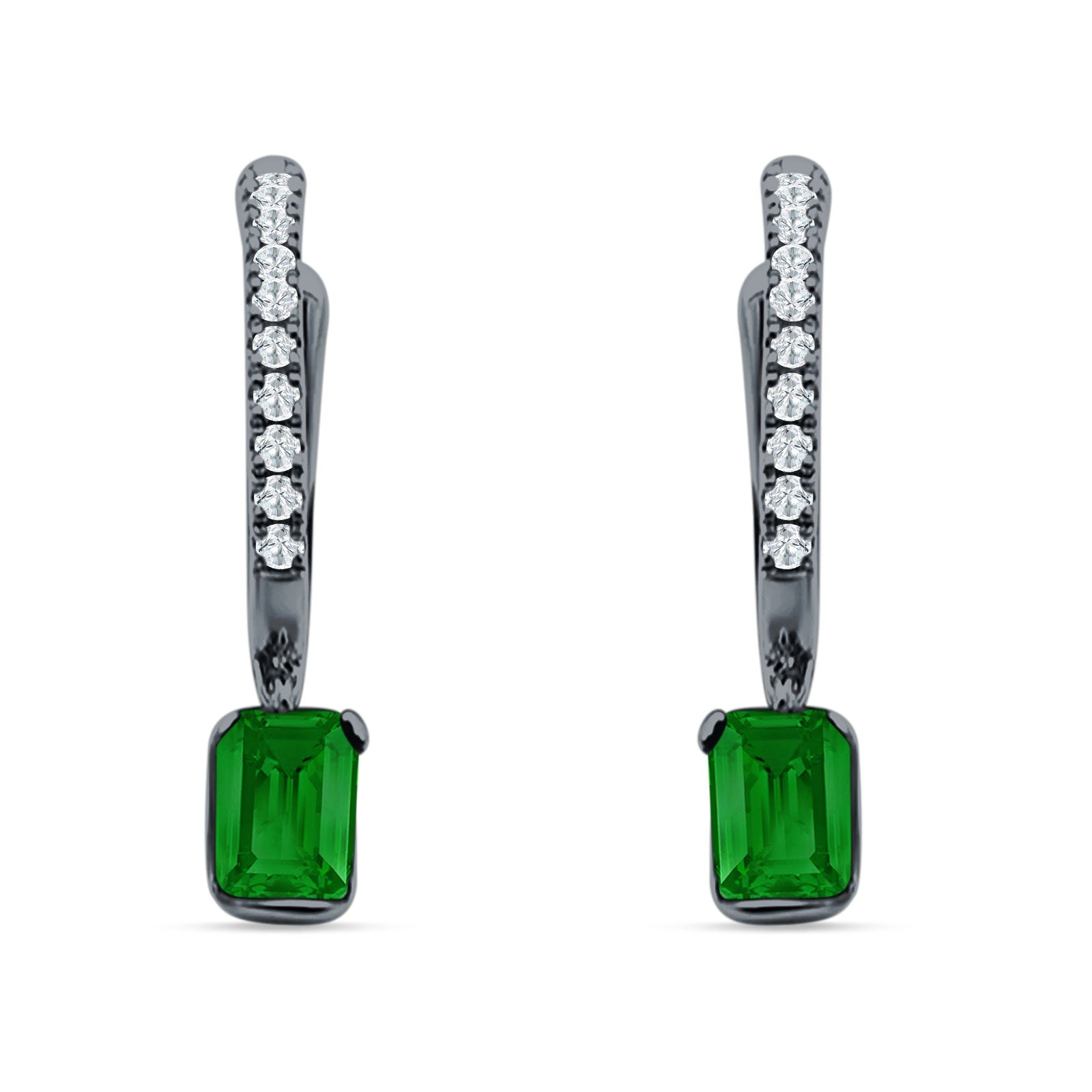 Emerald Cut Drop Dangle Hoop Earring Cubic Zirconia 925 Sterling Silver
