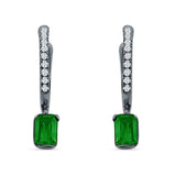 Emerald Cut Drop Dangle Hoop Earring Cubic Zirconia 925 Sterling Silver