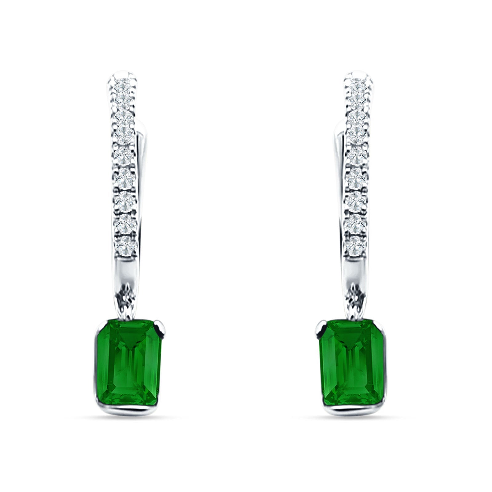 Emerald Cut Drop Dangle Hoop Earring Cubic Zirconia 925 Sterling Silver