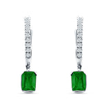 Emerald Cut Drop Dangle Hoop Earring Cubic Zirconia 925 Sterling Silver