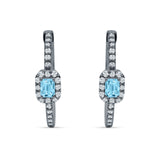 Emerald Cut Halo Hoop Earring Cubic Zirconia 925 Sterling Silver