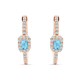 Emerald Cut Halo Hoop Earring Cubic Zirconia 925 Sterling Silver