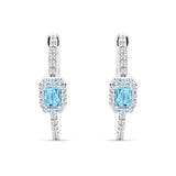 Emerald Cut Halo Hoop Earring Cubic Zirconia 925 Sterling Silver