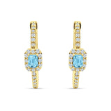 Emerald Cut Halo Hoop Earring Cubic Zirconia 925 Sterling Silver