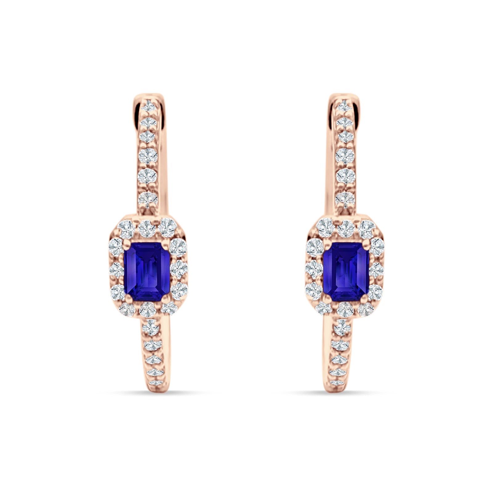 Emerald Cut Halo Hoop Earring Cubic Zirconia 925 Sterling Silver