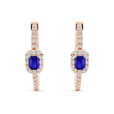 Emerald Cut Halo Hoop Earring Cubic Zirconia 925 Sterling Silver