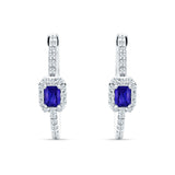 Emerald Cut Halo Hoop Earring Cubic Zirconia 925 Sterling Silver