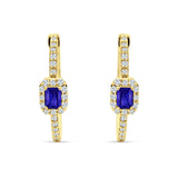 Emerald Cut Halo Hoop Earring Cubic Zirconia 925 Sterling Silver