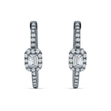 Emerald Cut Halo Hoop Earring Cubic Zirconia 925 Sterling Silver