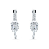 Emerald Cut Halo Hoop Earring Cubic Zirconia 925 Sterling Silver