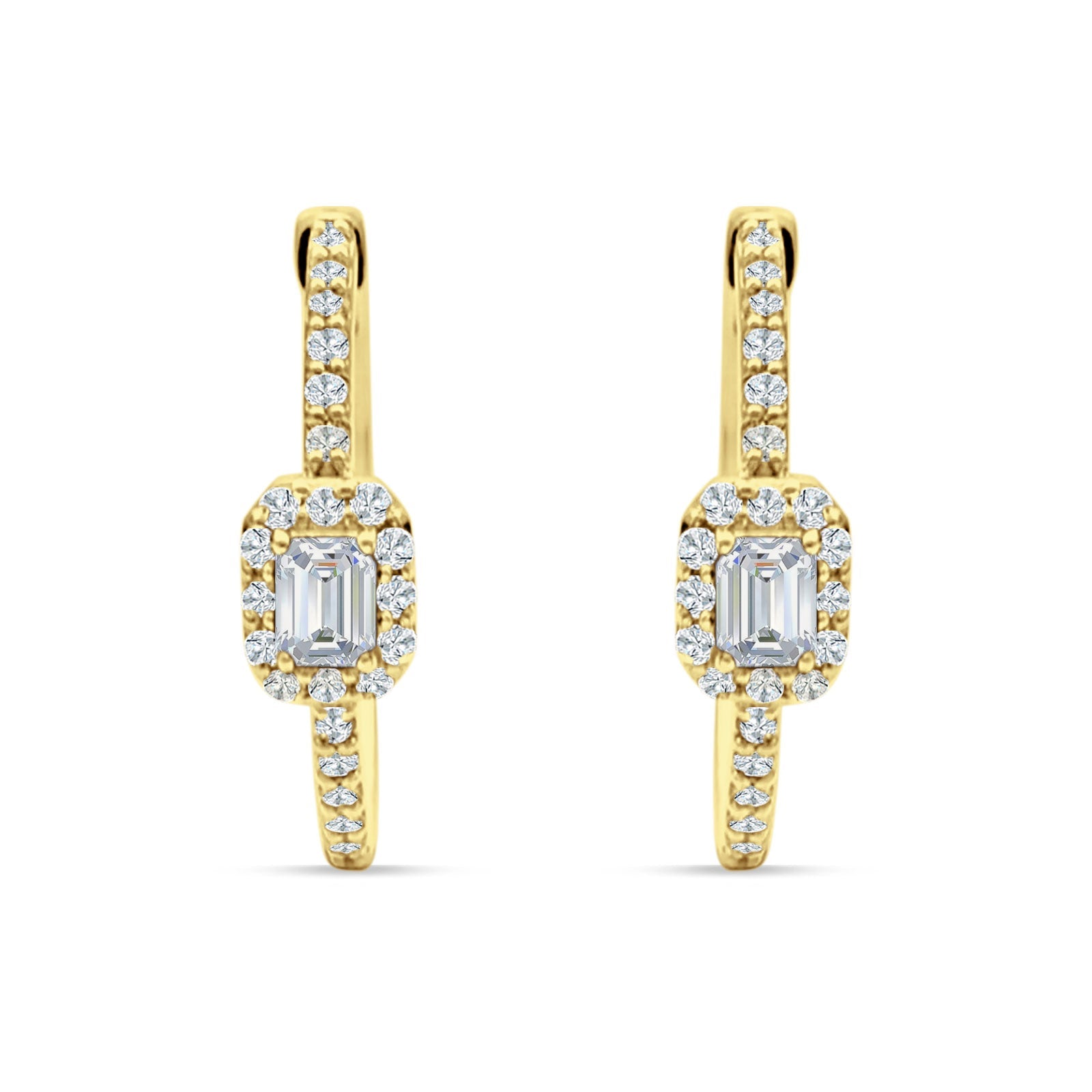 Emerald Cut Halo Hoop Earring Cubic Zirconia 925 Sterling Silver