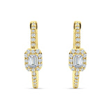 Emerald Cut Halo Hoop Earring Cubic Zirconia 925 Sterling Silver