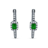 Emerald Cut Halo Hoop Earring Cubic Zirconia 925 Sterling Silver