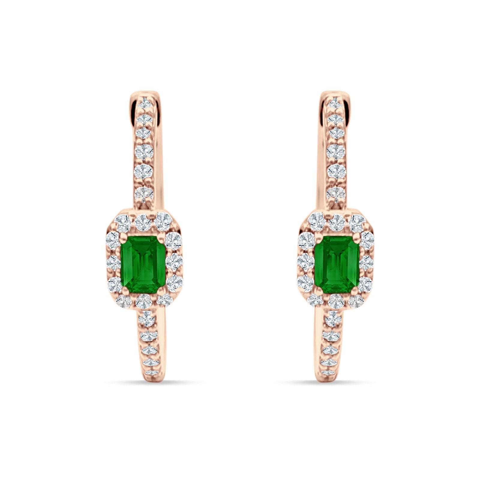 Emerald Cut Halo Hoop Earring Cubic Zirconia 925 Sterling Silver