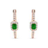 Emerald Cut Halo Hoop Earring Cubic Zirconia 925 Sterling Silver