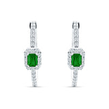 Emerald Cut Halo Hoop Earring Cubic Zirconia 925 Sterling Silver