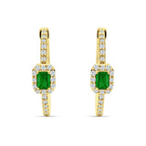 Emerald Cut Halo Hoop Earring Cubic Zirconia 925 Sterling Silver
