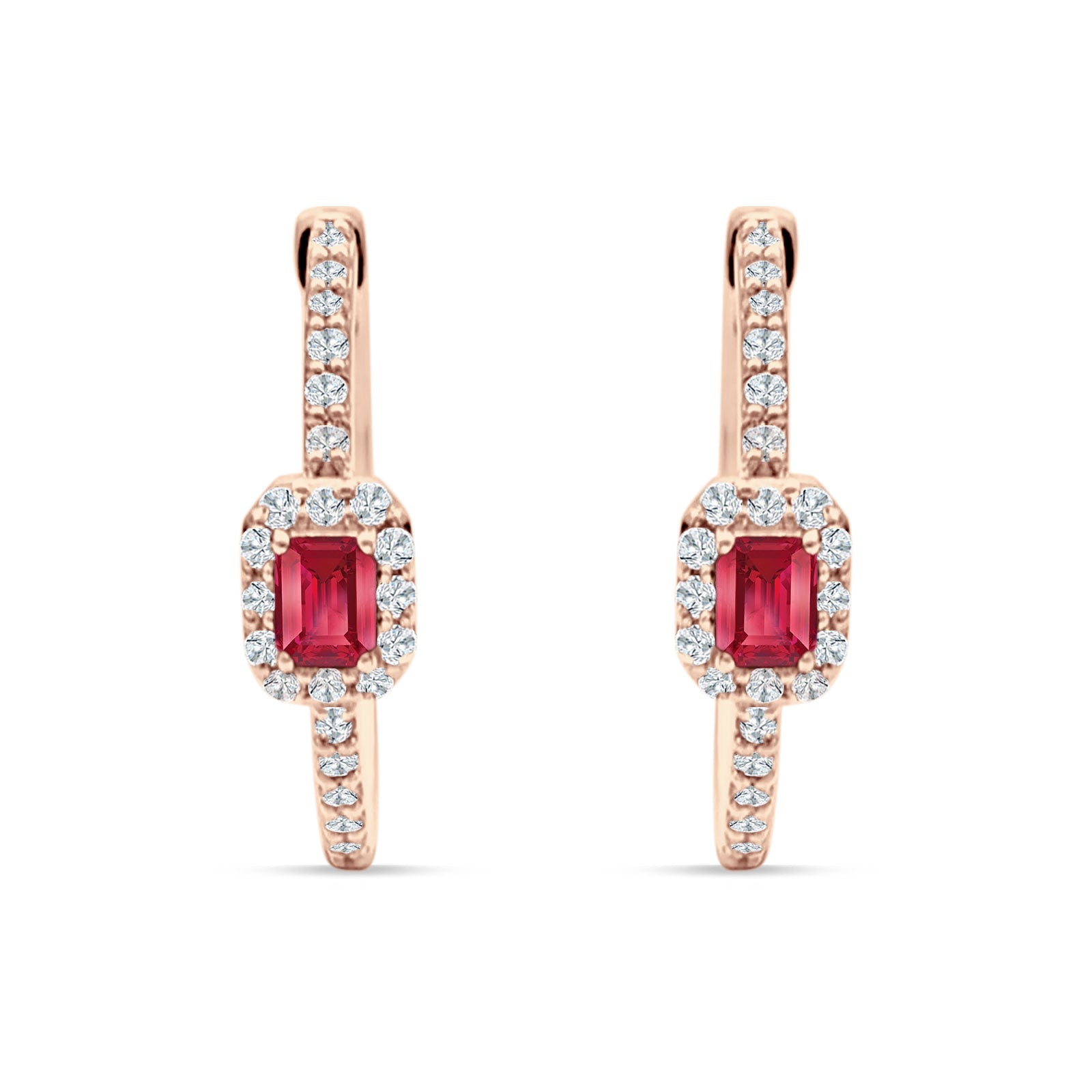 Emerald Cut Halo Hoop Earring Cubic Zirconia 925 Sterling Silver