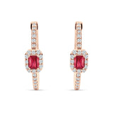 Emerald Cut Halo Hoop Earring Cubic Zirconia 925 Sterling Silver