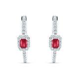 Emerald Cut Halo Hoop Earring Cubic Zirconia 925 Sterling Silver