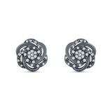 Floral Cluster Stud Earring Cubic Zirconia 925 Sterling Silver