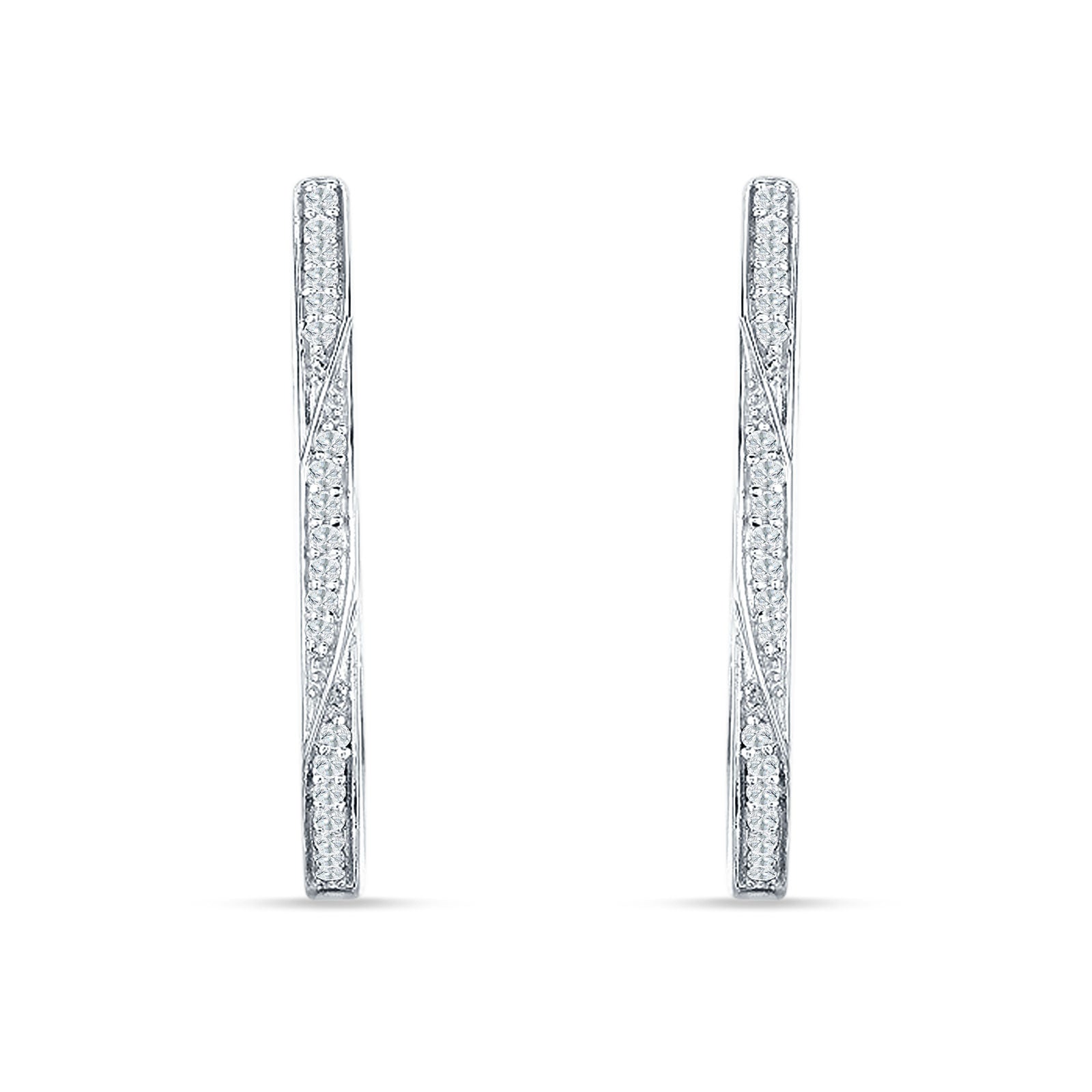 Round Twisted Huggie Hoop Earring Cubic Zirconia 925 Sterling Silver