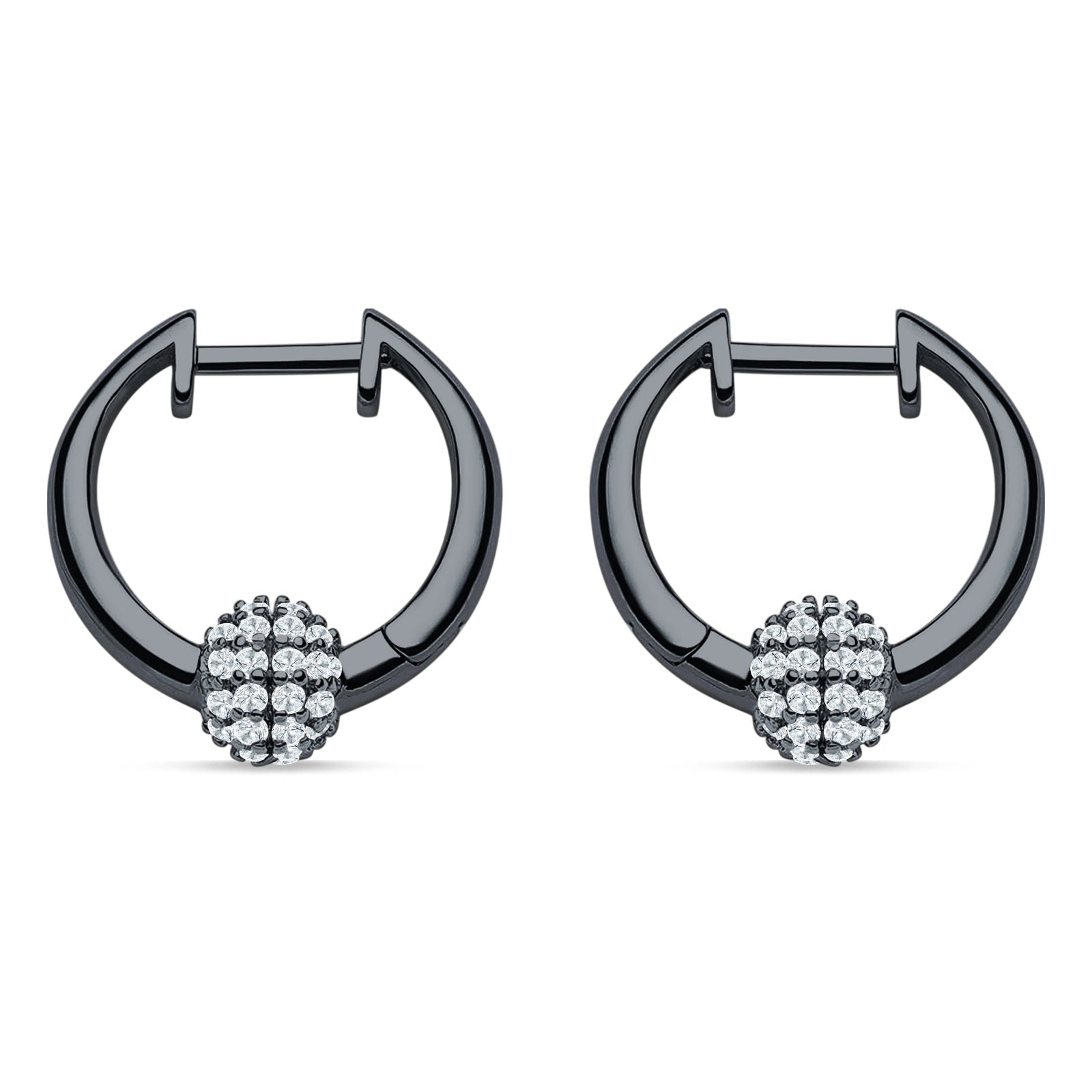 Round Ball Design Hoop Earring Cubic Zirconia 925 Sterling Silver