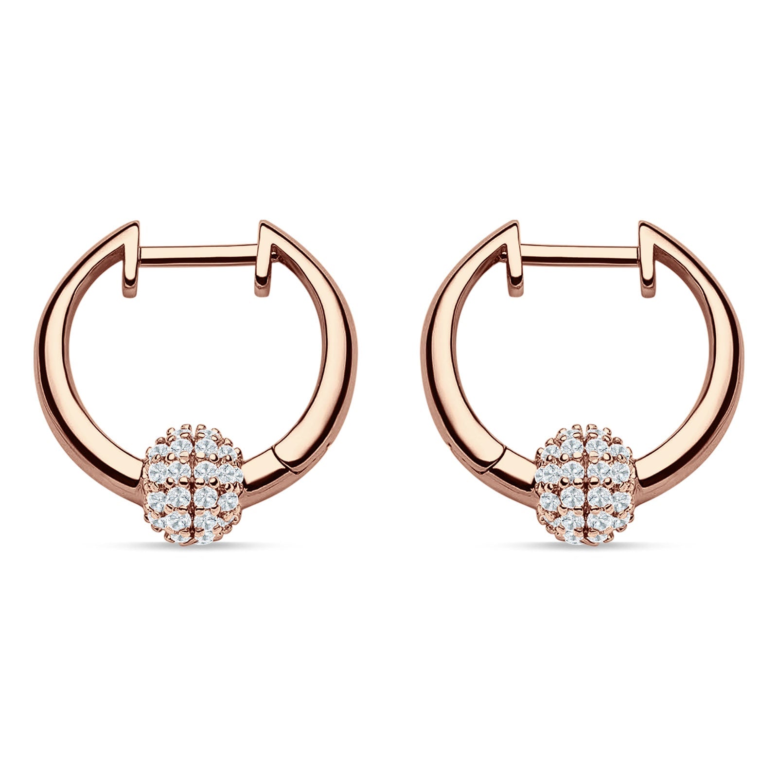 Round Ball Design Hoop Earring Cubic Zirconia 925 Sterling Silver